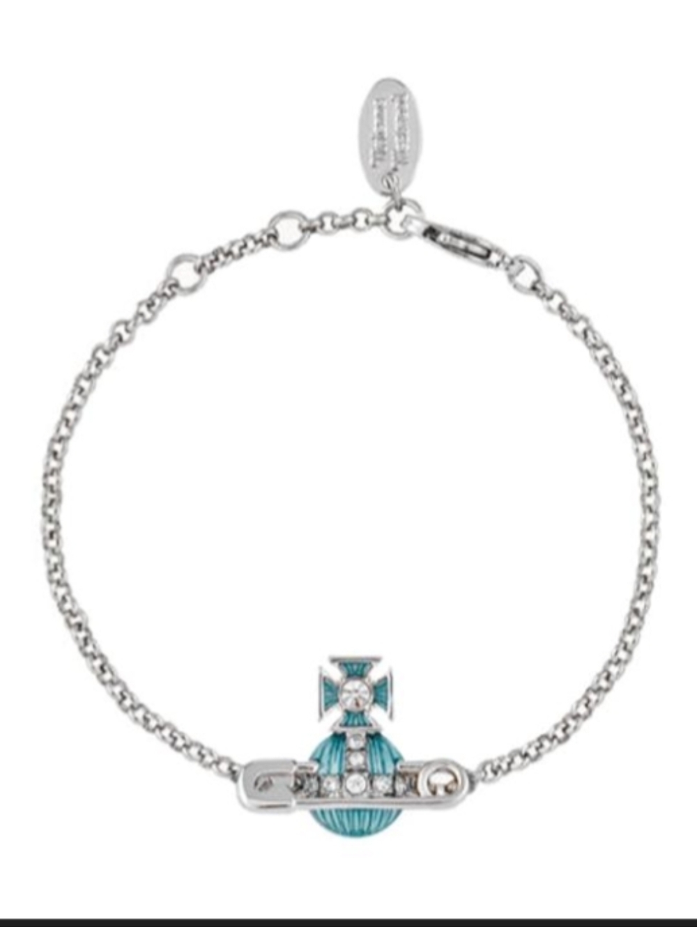 Vivienne Westwood Silver-Tone Turquoise Enamel Orb Safety Pin Bracelet